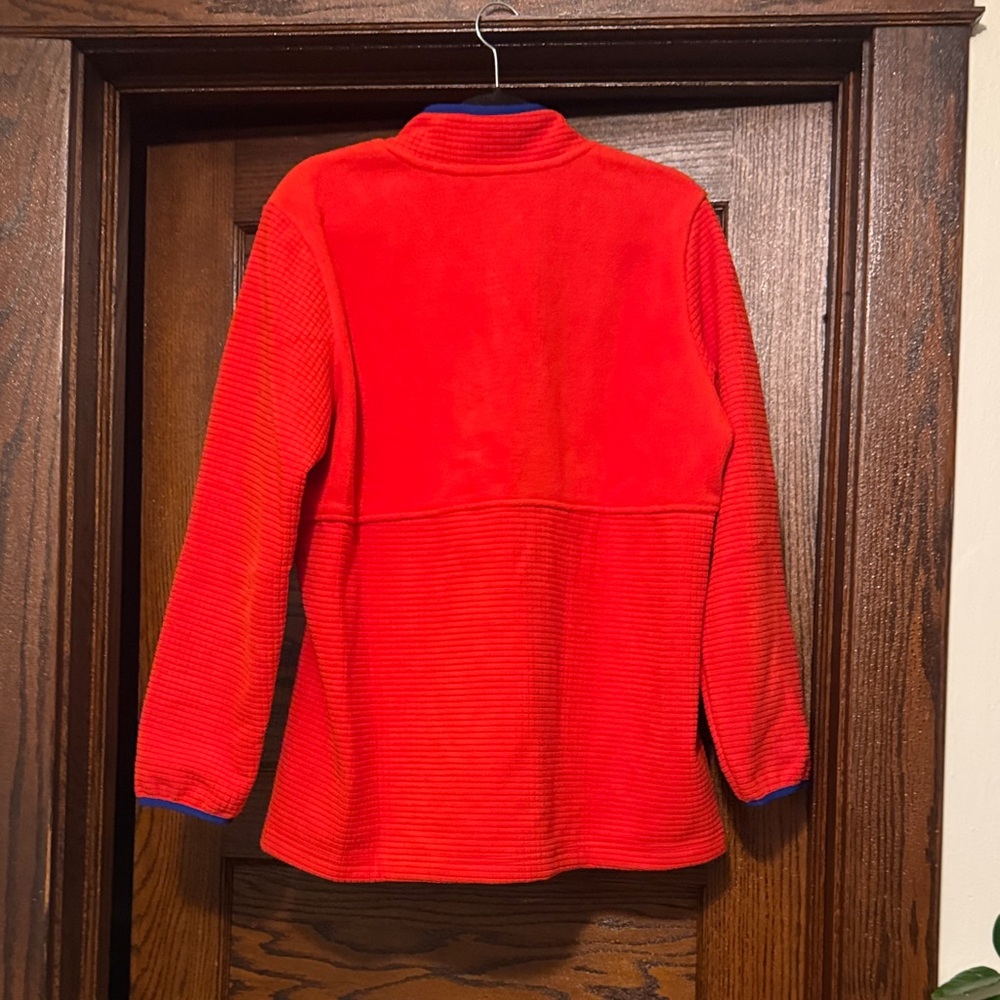 Lands' End Bright Red/Orange Fleece Jacket with Blue Trim - Picture 7 of 9